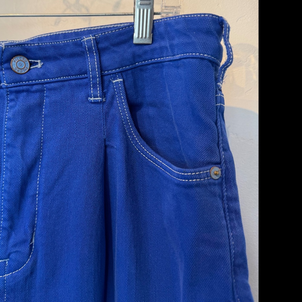 Pilcro The Breaker Mid-Rise Tapered Pull-On Jeans overdyed in bright blue sz 30